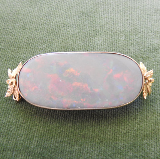 9ct Gold Oval Bezel Set Opal Brooch Of Large Proportions