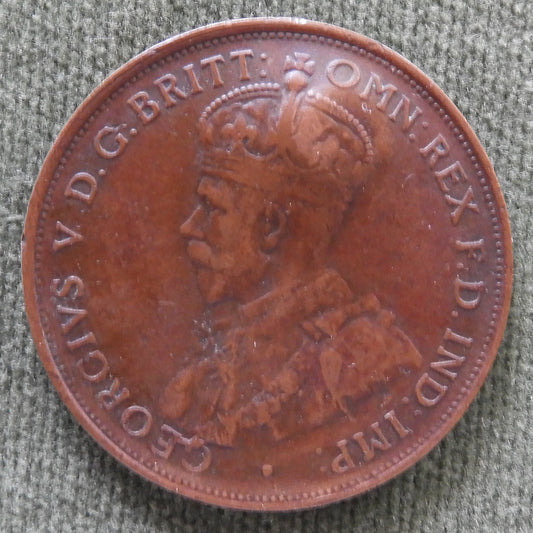 Australian 1919 1d 1 Penny King George V Coin - Disfigured