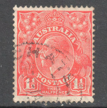 Australian 1926 1 1/2d Red KGV Stamp Perfin:13.5-12.5