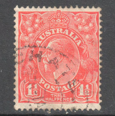 Australian 1926 1 1/2d Red KGV Stamp Perfin:13.5-12.5