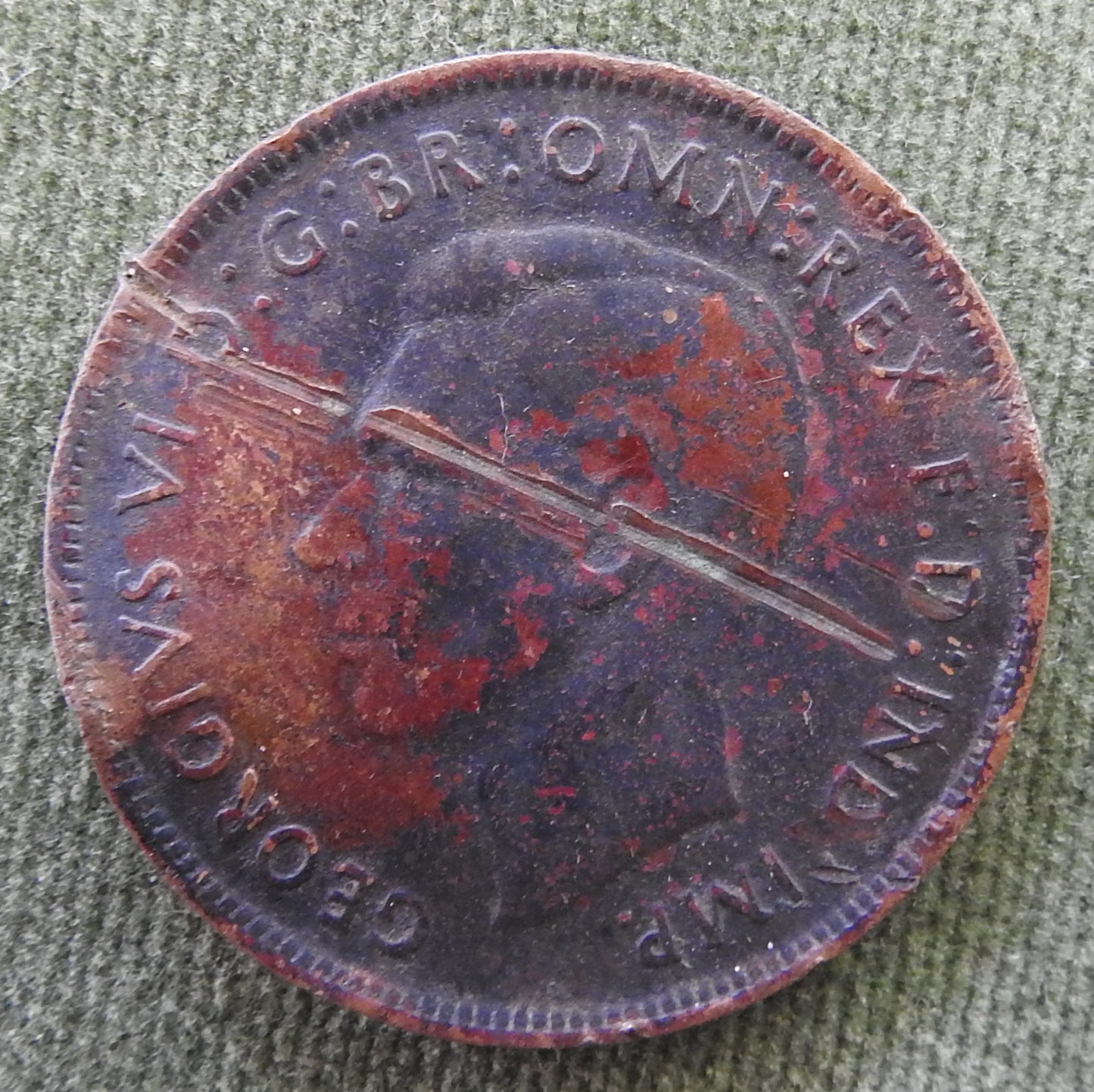 Australian 1942 Y. 1d 1 Penny King George VI Coin - Burred