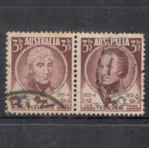 Australian 1953 3 1/2d Redish Brown 150th Anniversary of the First Office in Tasmania Stamp Pair