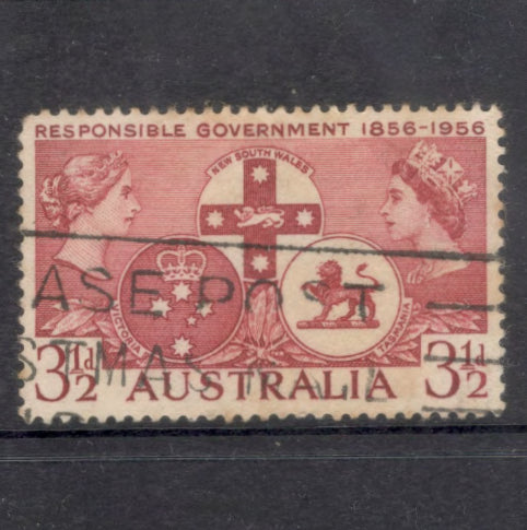 Australian 1956 3 1/2d Brown Carmine 100th Anniversary of Responsible Government in New South Wales Victoria and Tasmania Stamp