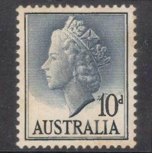 Australian 1957 10d Queen Elizabeth II Greyish Blue Stamp