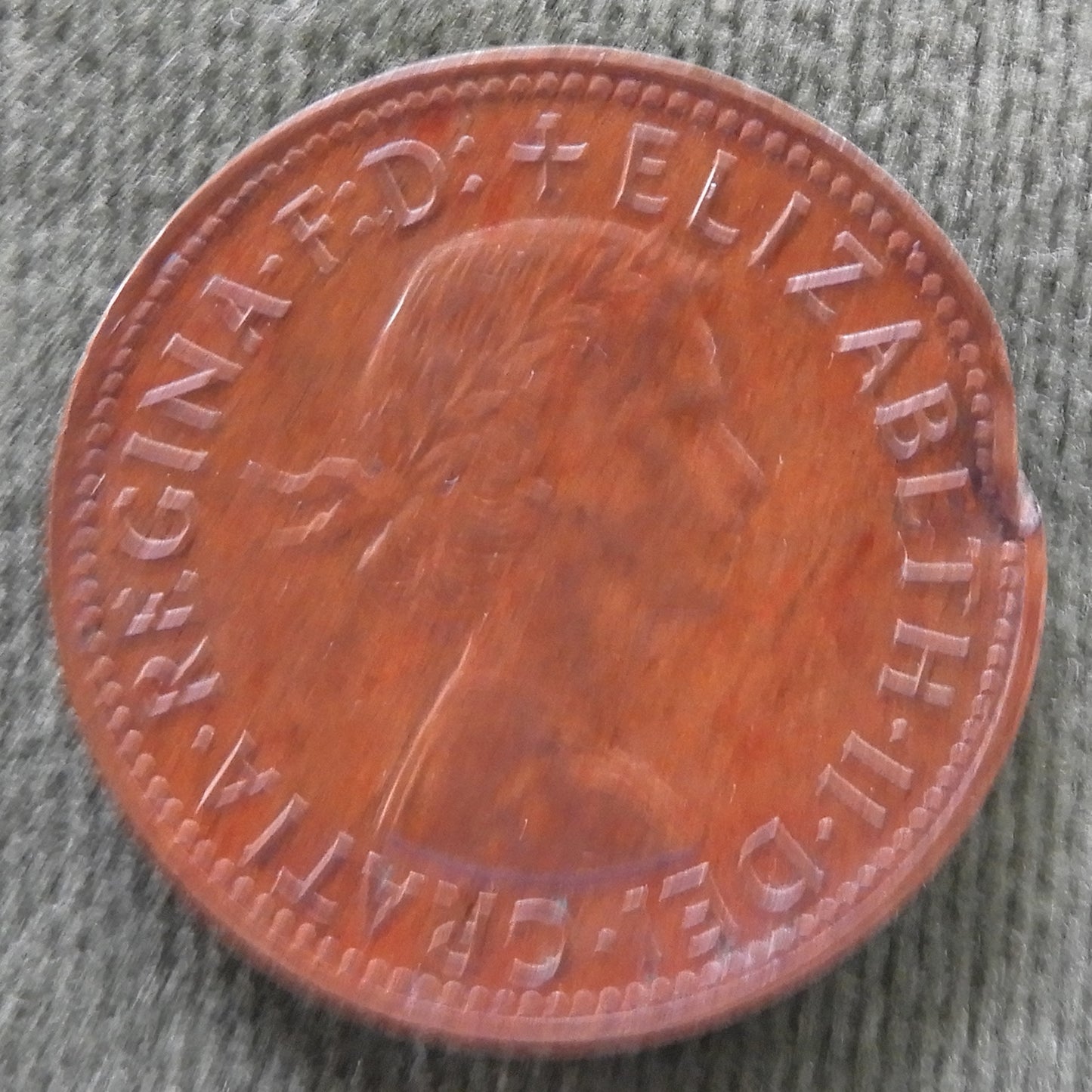Australian 1959 Half Penny Queen Elizabeth II Coin - Disfigured