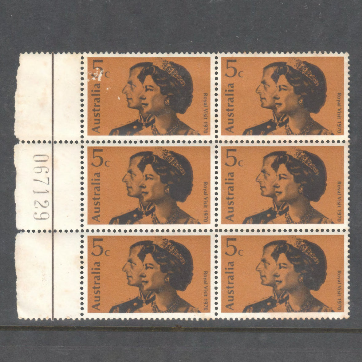 Australian 1970 5c Royal Visit Block Of Six Stamps MNH