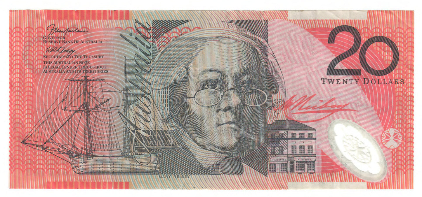 Australian 2005 20 Dollar MacFarlane Henry Polymer Banknote s/n DC 05820638 - Circulated