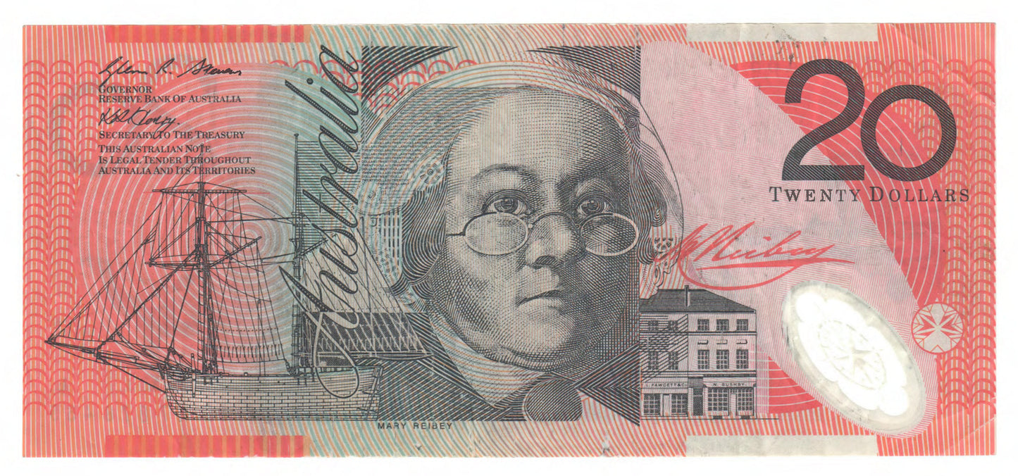 Australian 2007 20 Dollar Stevens Henry Polymer Banknote s/n ID 07878465 - Circulated