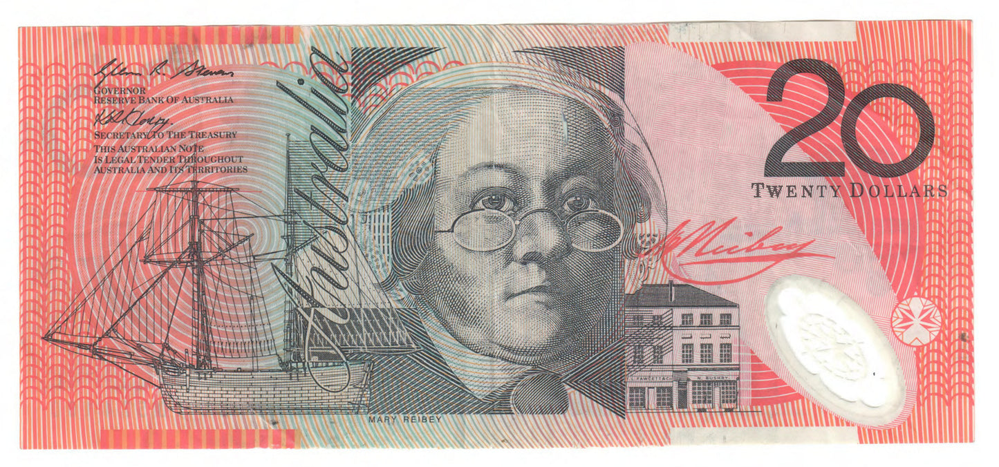 Australian 2010 20 Dollar Stevens Henry Polymer Banknote s/n CL 10574100 - Circulated