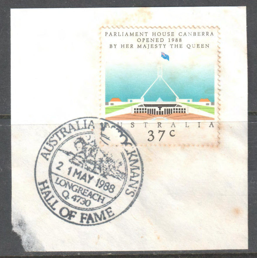Australia 1988 37c Parliament House Canberra Stamp With Full Postmark - Longreach QLD
