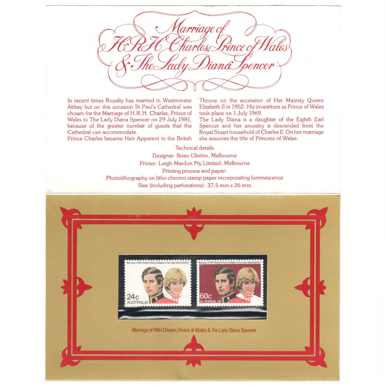 Australia 1981 FDC Marriage Of Prince Charles & Lady Diana - FDI 29 July 1981 + Stamp Pack