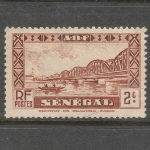 Senegal 1935 - 1940 2 Centimes Buildings Faidherbe Bridge Stamp - Perfin: 12.5