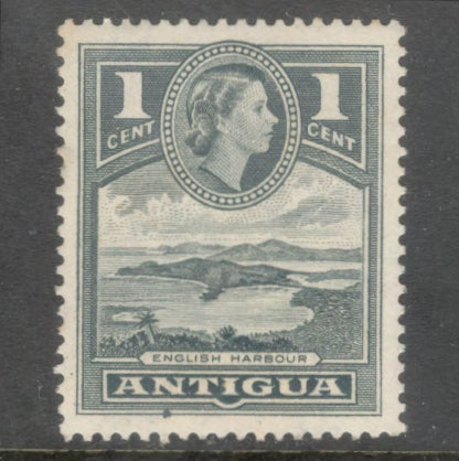 Caribbean Antigua 1956 1 Cent Blueish Grey Landscapes Stamp - Perfin: 13.5x 13.0