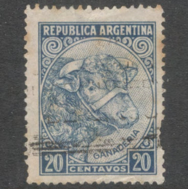 Argentina 1951 20 Centavo Blue Definitive Issues Agriculture Stamp - Perf: 13.5x13.0