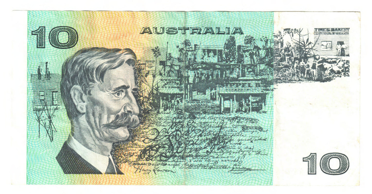 Australian 1979 10 Dollar Knight Stone Banknote s/n TUT 245490 - Circulated