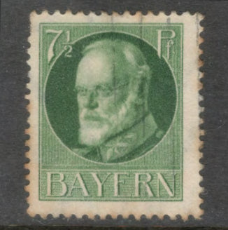 Bayern 1916 - 1918 7 1/2 Pfennig Green King Ludwig III Stamp - Perfin:14x14.5
