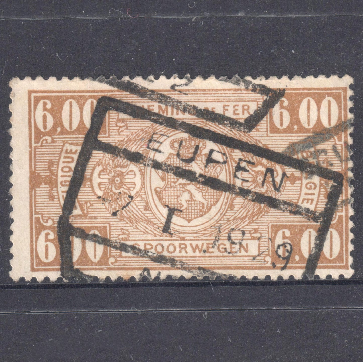 Belgium 1927 - 1931 6.00 Franc Yellowish Brown Railway Postage Stamp - Perfin:14