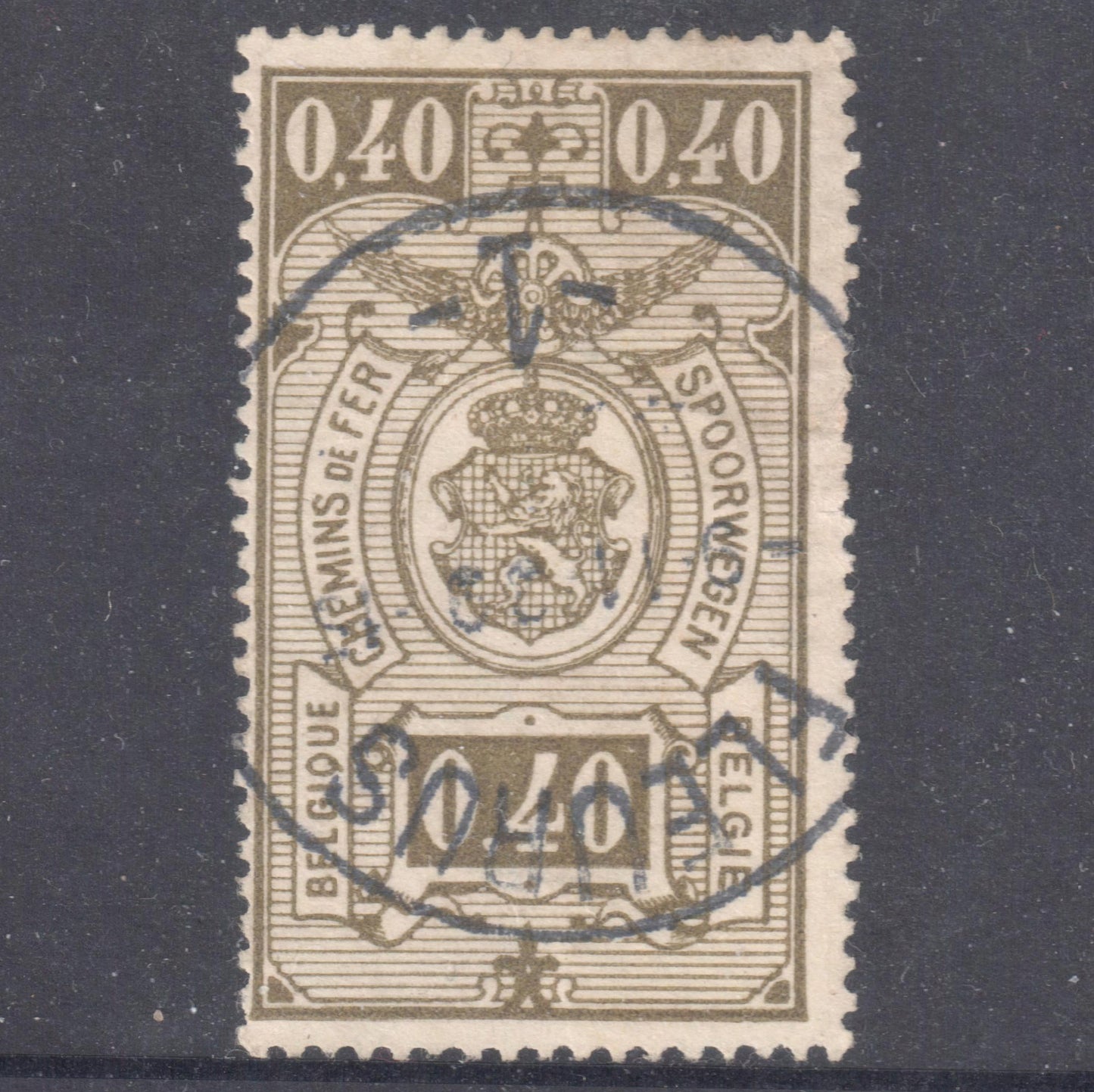 Belgium 1923 - 1924 40 Centimes Brownish Olive Railway Postage Stamp - Perfin:14