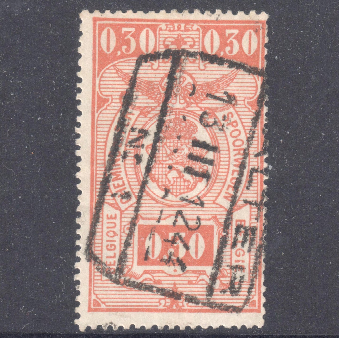 Belgium 1941 30 Centimes Brown Railway Postage Stamp - Perfin:14
