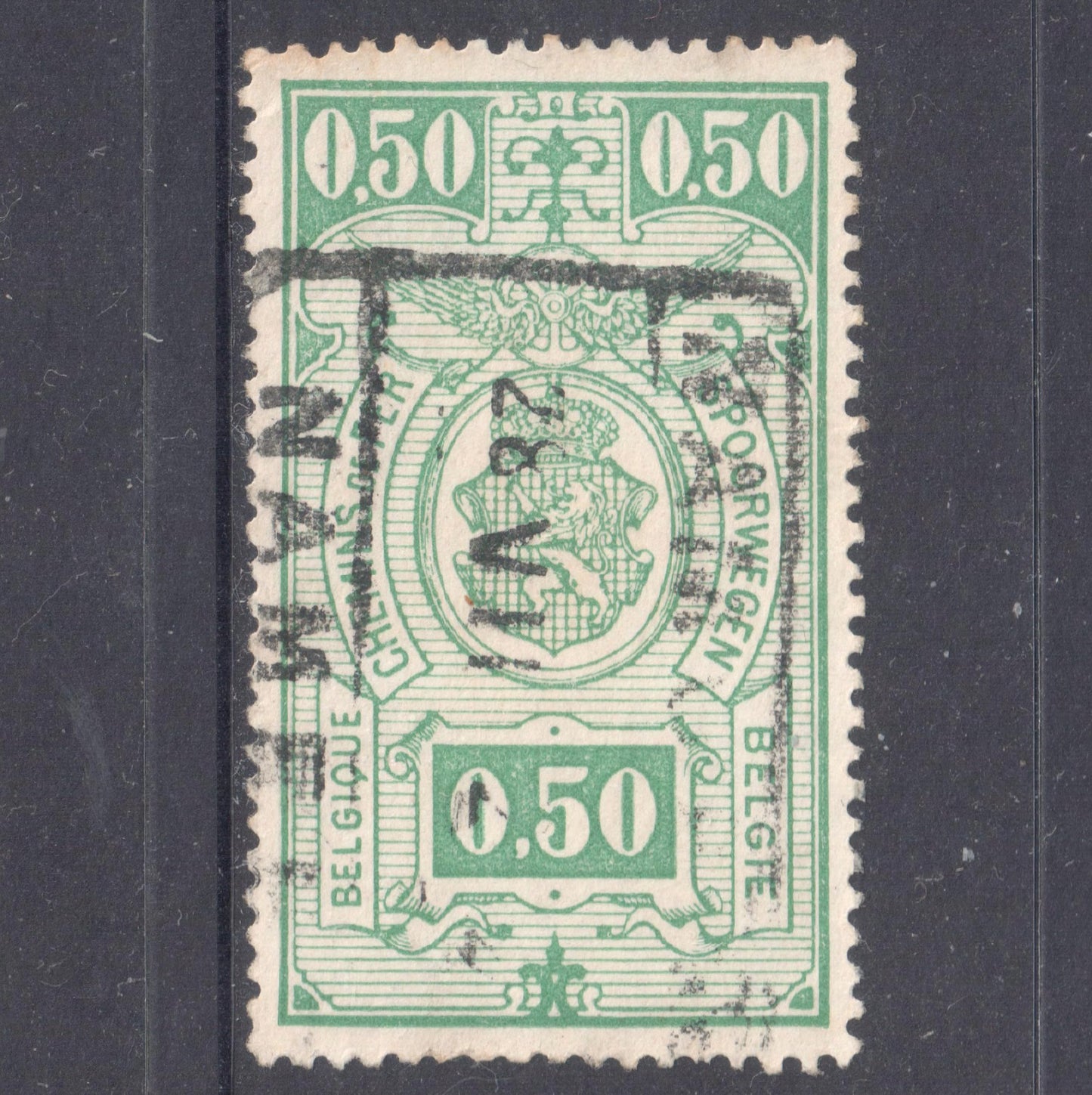 Belgium 1941 50 Centimes Green Railway Postage Stamp - Perfin:14