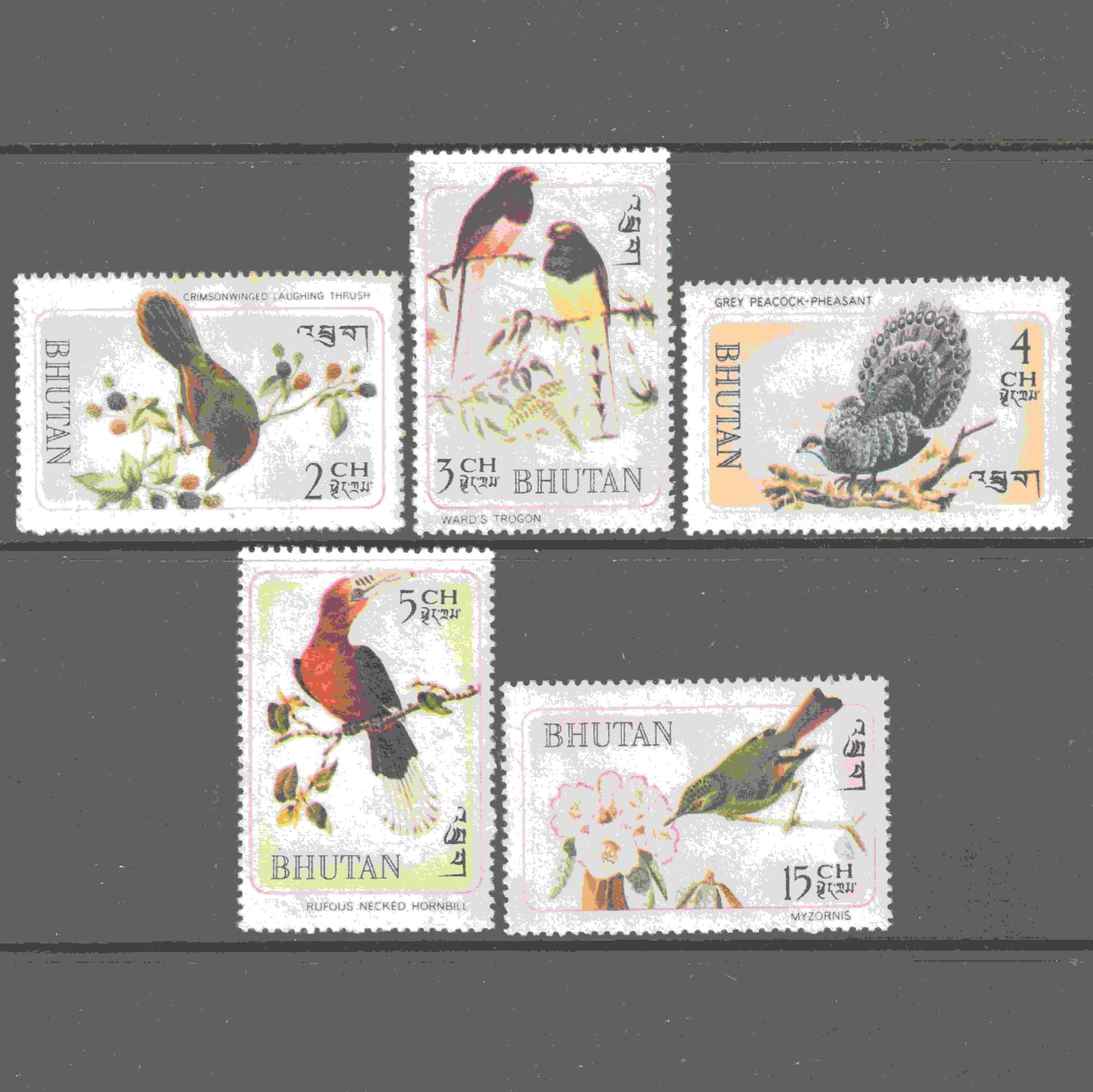 Bhutan 1968 Birds Multicoloured Stamp Group of 5 - Perfin:12.5