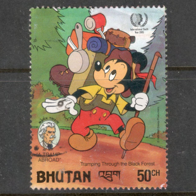 Bhutan 1985 50 Chhertum Multicoloured International Youth Year Mickey Mouse Stamp Perfin: 12.25
