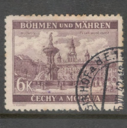 Bohemia and Moravia 1940 6 Koruna Brownish Purple Local Motifs Stamp - Perfin: 12.5