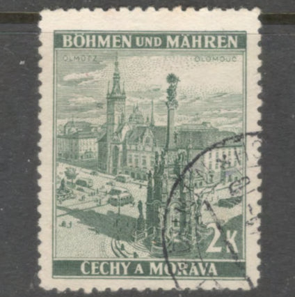 Bohemia and Moravia 1939 2 Koruna Dark Green Local Motifs Stamp - Perfin: 12.5