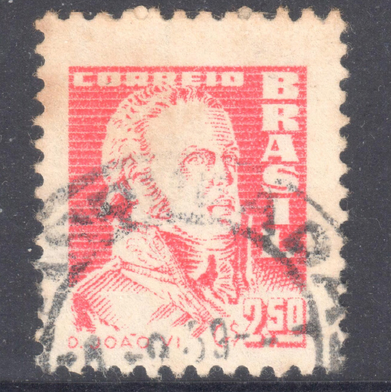 Brazil 1959 2.50 Centavos Light Red Personalities King John VI of Portugal Stamp - Perfin:11.25