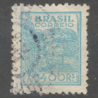 Brazil 1941 400 Reis Greenish Blue Local Motifs & Personalities Thick Paper Stamp - Perfin: 11.0