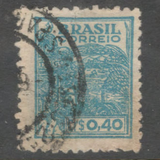 Brazil 1946 - 1951 0.40 CR Blue Local Motifs and Personalities Stamp Control Lines on Backside - Perfin: 11.0
