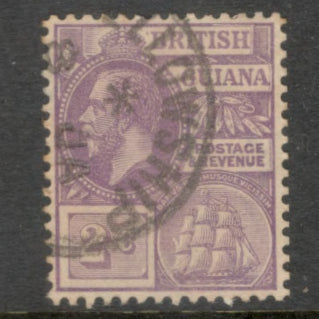 British Guiana 1921 -1927 2 Cent Violet King George V and Sandbach Warship Stamp - Perfin: 14.0