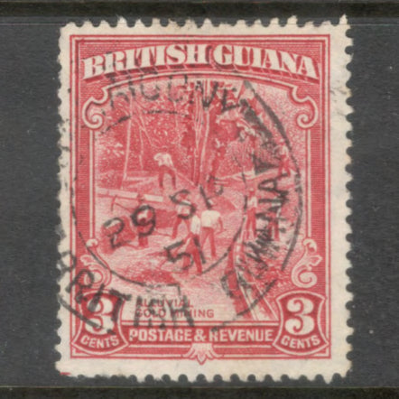 British Guiana 1934 - 1951 3 Cent Carmine Local Motives Stamp - Perfin: 12.5