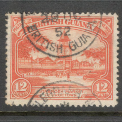 British Guiana 1934 - 1951 12 Cent Orange Local Motives Stamp - Perfin: 13.0x14.0