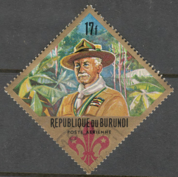 Burundi 1967 17 Franc Multicoloured 60th Anniversary of Scout Movement and World Scout Jamboree Idaho USA Airmail Stamp - Perfin: 13.5