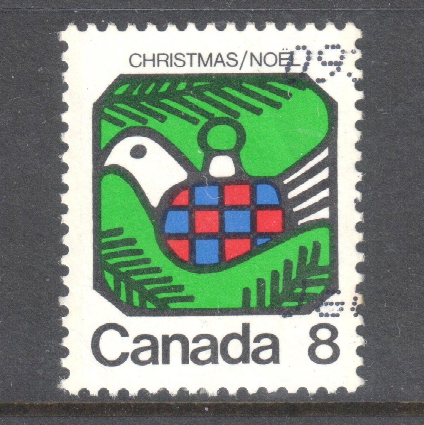 Canada 1973 8 Cent Multicoloured Christmas Stamp - Perfin:12.5x12
