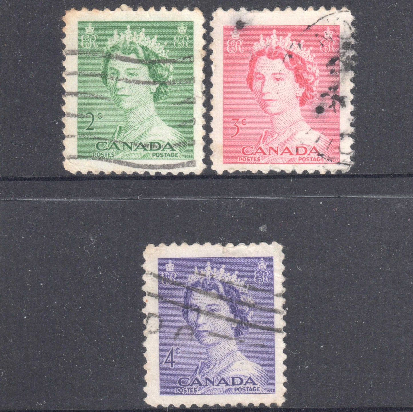 Canada 1953 QEII Stamp Group of 3 - Perf:12