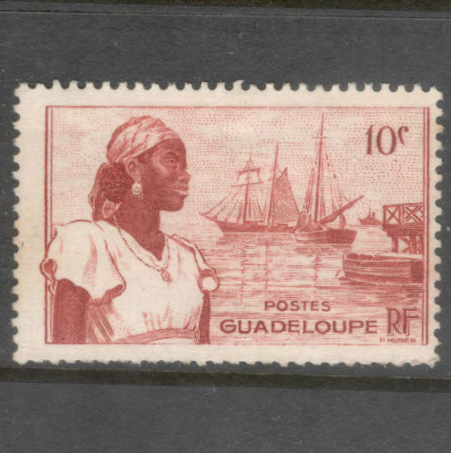 Guadeloupe 1947 10 Centimes Brownish Red Local Motives Stamp - Perfin: 13.0