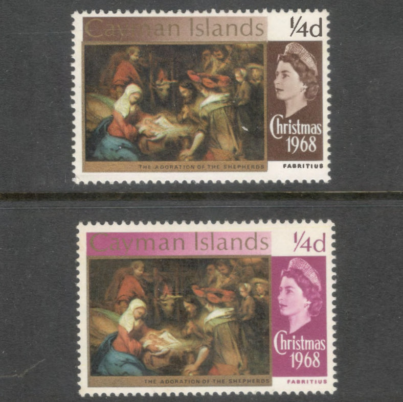 Cayman Islands 1968 1/4d Multicoloured Christmas Paintings Queen Elizabeth II Stamp Set - Perfin: 14.25x14.75