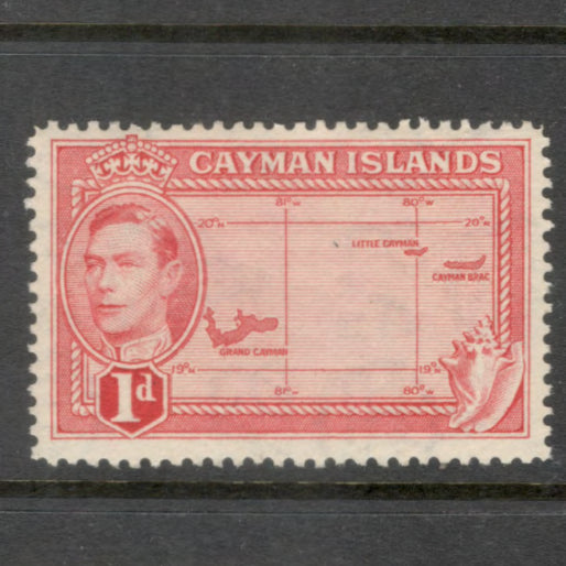 Cayman Islands 1938 1d Red King George VI & Local Motifs Stamp - Perfin: 12.50