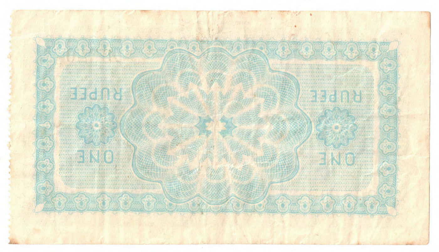 Ceylon 1939 1 Rupee Booklet Banknote s/n R/43 07296 - Grades as Very Fine