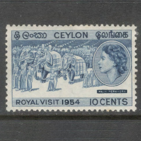 Ceylon 1954 10 Cent Blue Queen Elizabeth II Local Motives Stamp - Perfin: 13.0x12.5