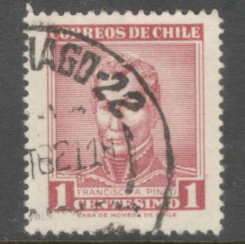Chile 1960 1 Centesimo Carmine Personalities F. A. Pinto Stamp - Perfin: 13.25x14.0
