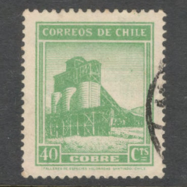 Chile 1938 - 1940 40 Cts Green Local Motives Stamp - Perfin: 13.5x14.0