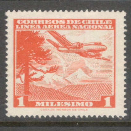 Chile 1960 -1961 1 Milesimo Reddish Orange Airmail Stamp - Perfin: 14.0