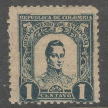 Columbia Antioquia 1899 1 Centavo Greyish Blue 100th Anniversary of the Birth of General José Maria Cordoba, 1799-1829 Stamp - Perfin: 11.0