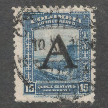 Columbia 1948 15 Centavos Blue Airmail Local Motifs Stamp - Perfin: 12.0