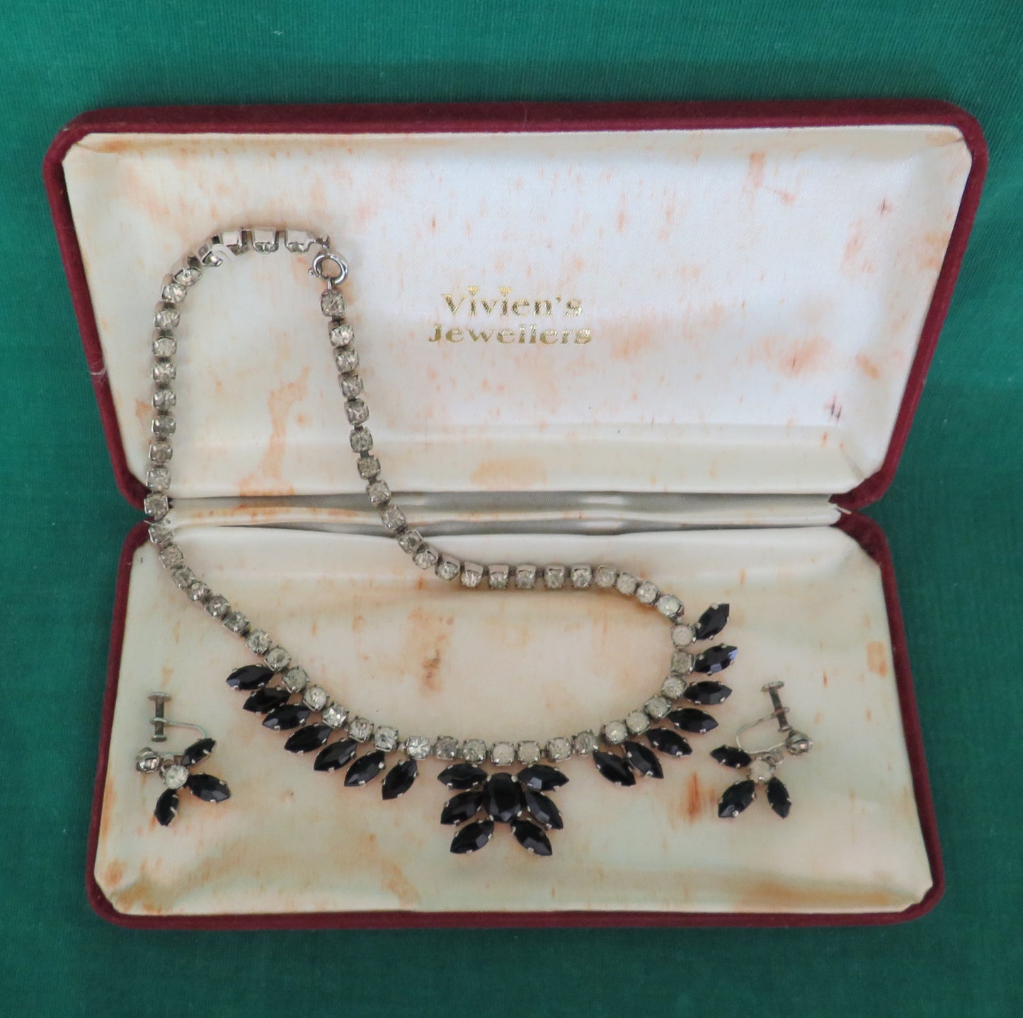 Diamante & Rhinestone Necklace & Earrings Simulating Diamonds & Sapphires