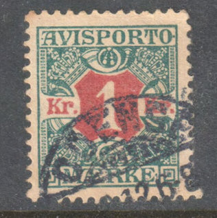 Danmark 1907 1 Kr. Blue Red Newspaper Postage Due Stamp - Perf: 12.75