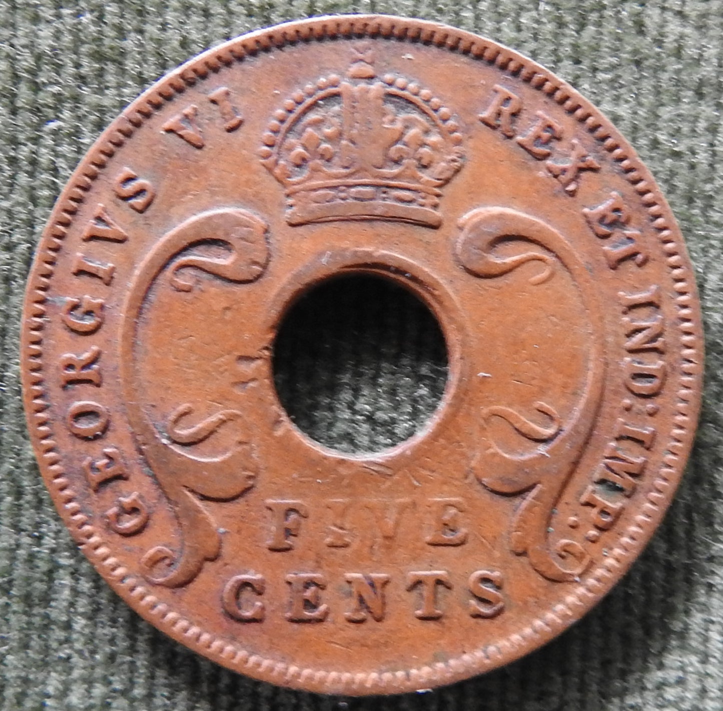East Africa 1943 Five Cent King George VI Coin